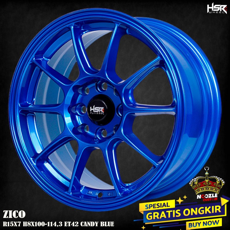 Velg Mobil HSR Ring 15 Warna Biru Type HSR Zico R15 Double PCD Baut 4 Pelek Variasi Mobil Racing