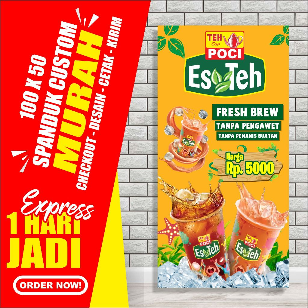 SPANDUK / BANNER TEH POCI /CETAK SPANDUK TEH POCI MURAH UKURAN 100x50 cm