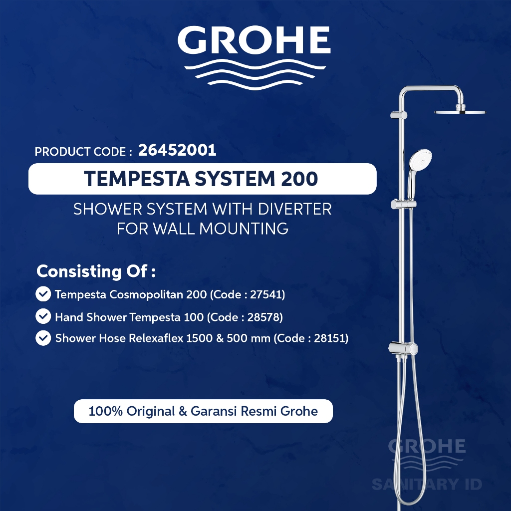 GROHE 26452001 - Rain Shower Mandi Tempesta System 200 Shower System With Diverter