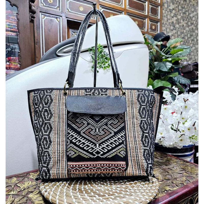 TOTE BAG TENUN ASLI NTT, TOTE BAG ETNIK, SHOULDER BAG, TAS TENUN NTT, TAS ETNIK, TAS KULIT WASTRA