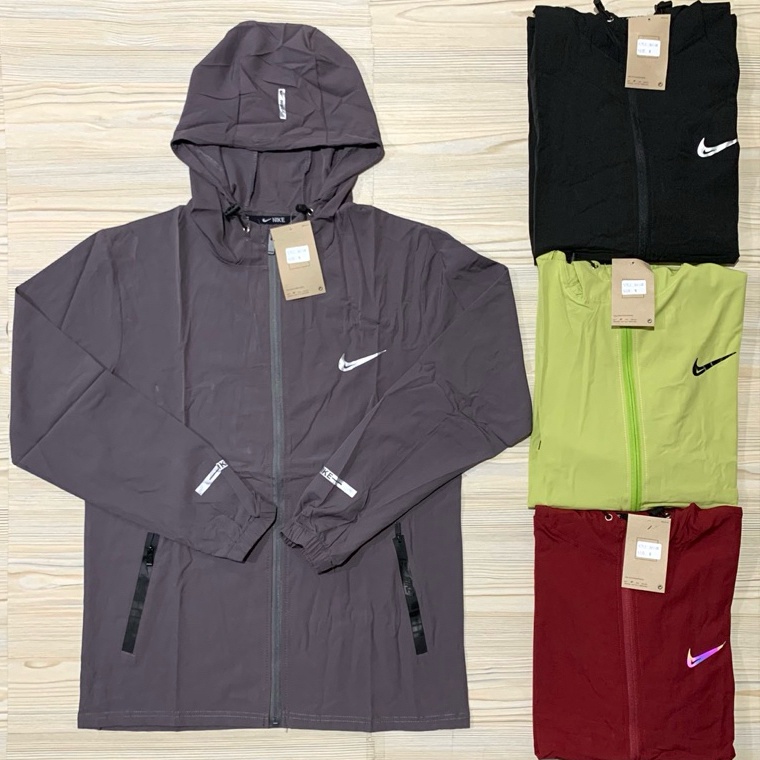 JAKET RUNNING IMPORT MICRO NIKE LENGAN PANJANG KUPLUK HOODIE PREMIUM OLAHRAGA COKELAT ABU HITAM HIJA