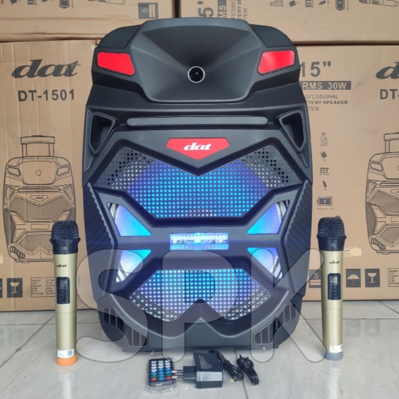 Speaker Portable DAT DT 1501 15 inch 2 Mic Wireless