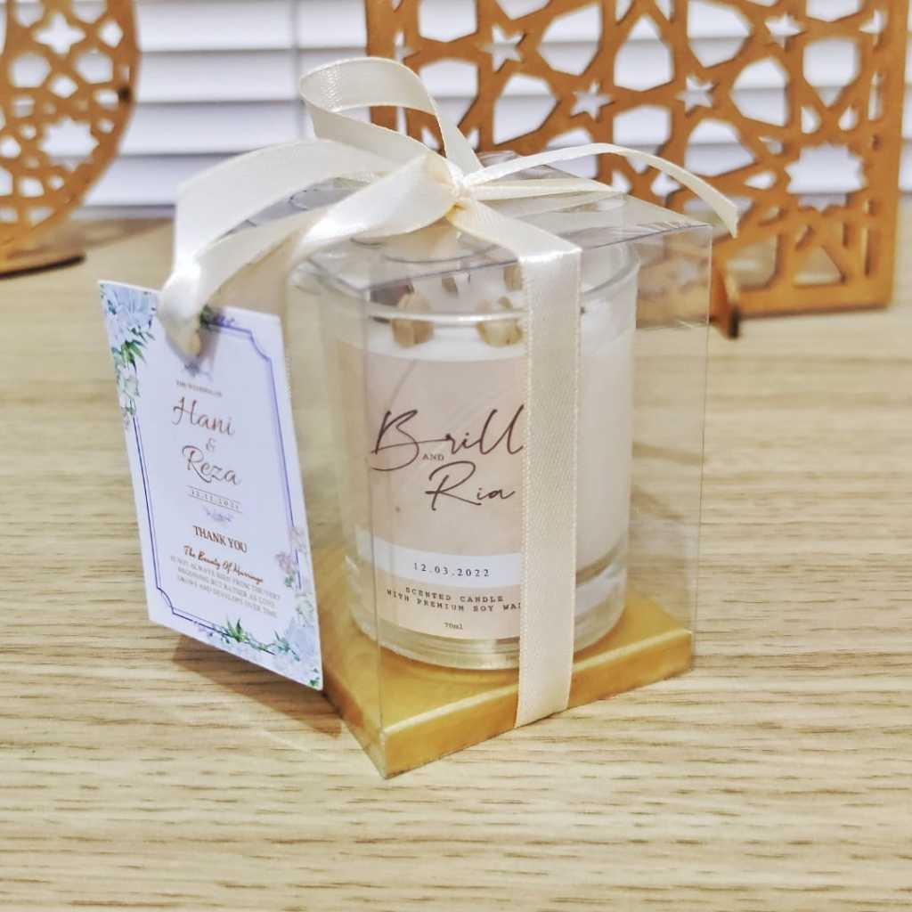 isi 50 pcs souvenir lilin aromaterapi 65 ml gelas kaca + kartu ucapan