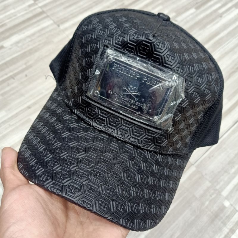 Topi Philipp Plein Black Topi Baseball Jaring Mirror Quality