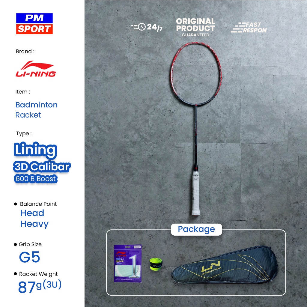 RAKET BADMINTON / BULU TANGKIS LINING 3D CALIBAR 600B BOOST ORIGINAL