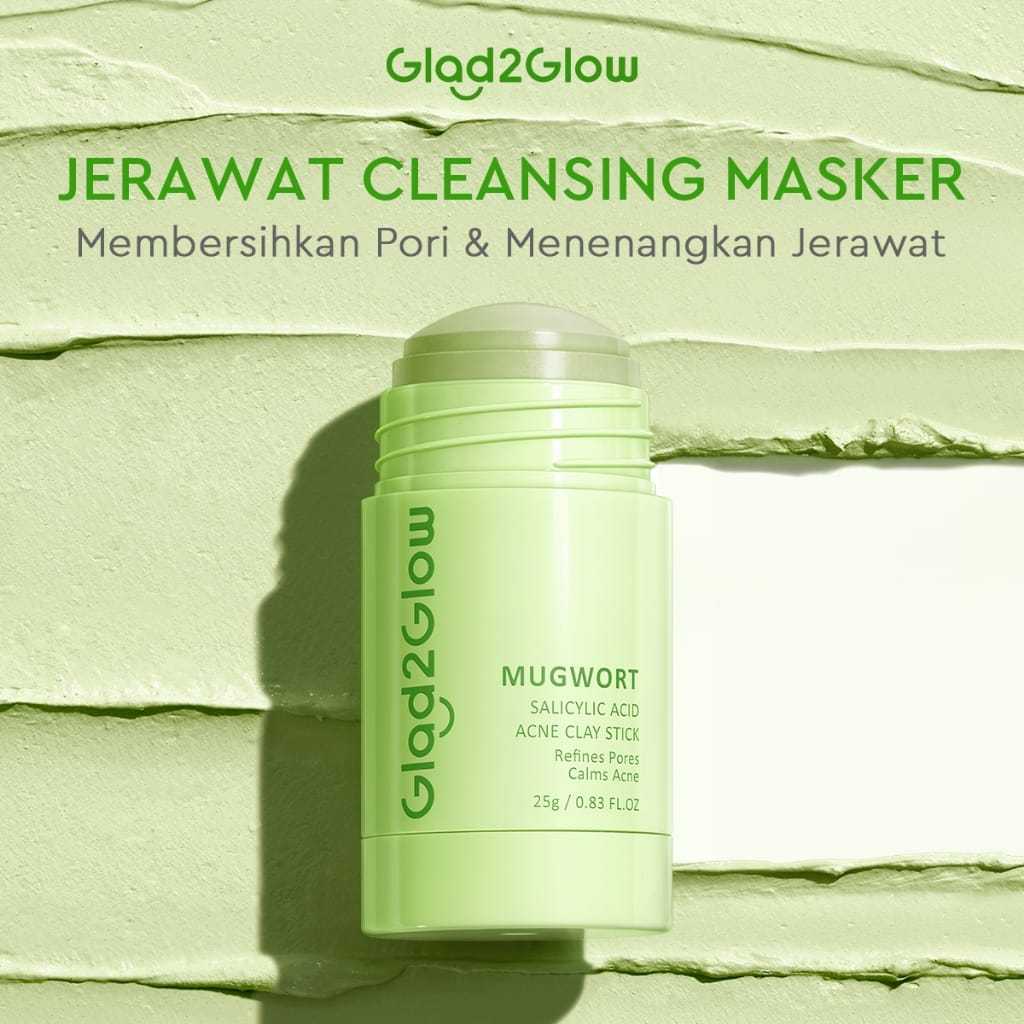 Glad2Glow Mugwort Clay Mask Masker Wajah Face Cleansing Green Mask Stick Salicylic Acid