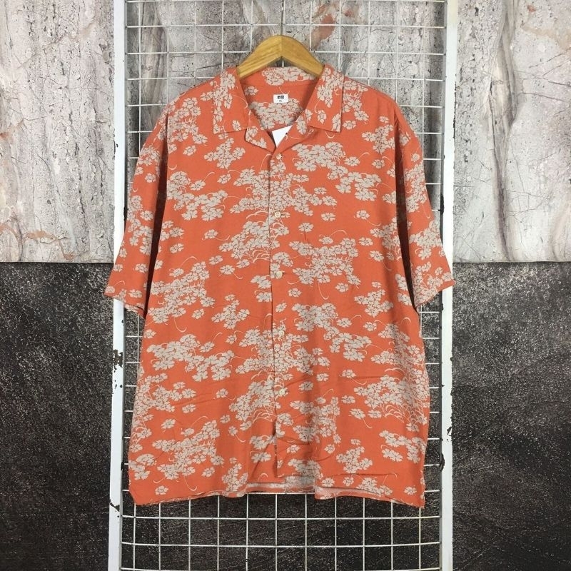Kemeja Hawai Pantai Open Collar Boxy Oversized Uniqlo Size XXL Jumbo . SDA 05532 Second Bekas Prelov