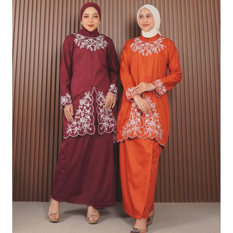 Setrok Melayu Katun Toyobo Stelan Bordit Malay Premium Atasan Tunik Bawahan Rok Oneset Kekinian Sera