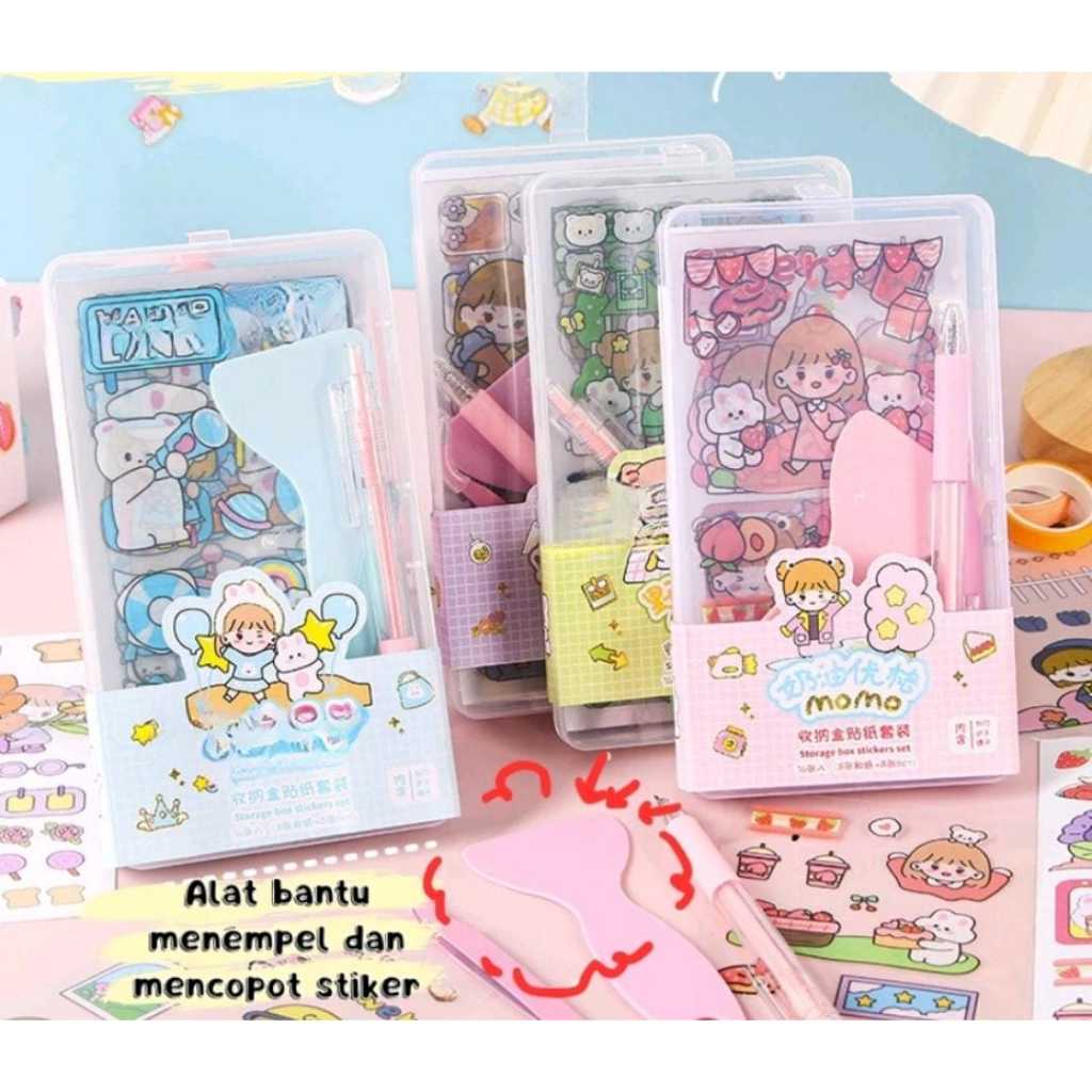 

Sticker MOMO Set Storage Box Kit Kotak Sticker isi 16 Lembar-Sticker Aesthetic Scrapbook Kartun Lucu