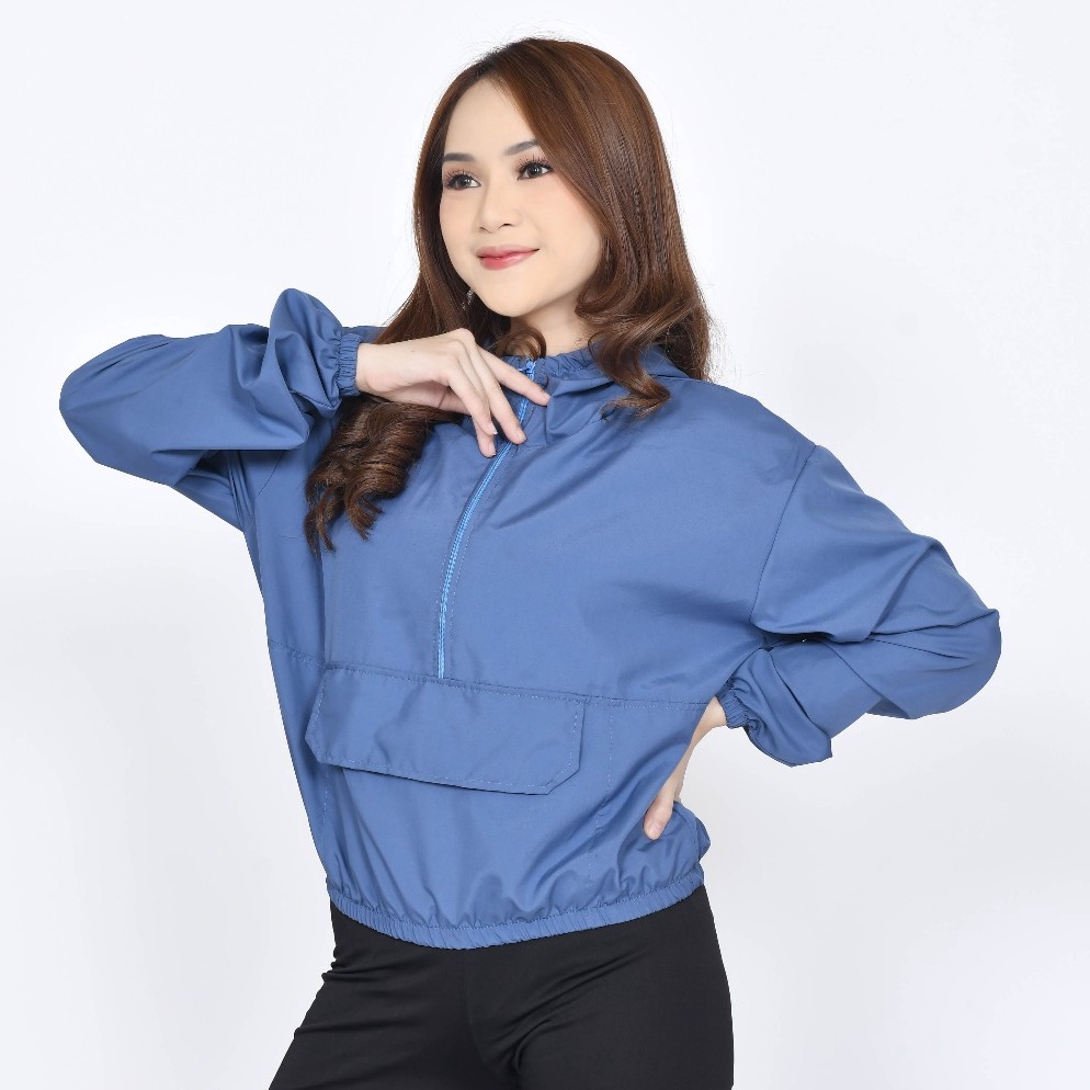 Jaket Crop Top Parasut olahraga wanita ringan pelindung sinar UV Running Jogging dll c A2P8