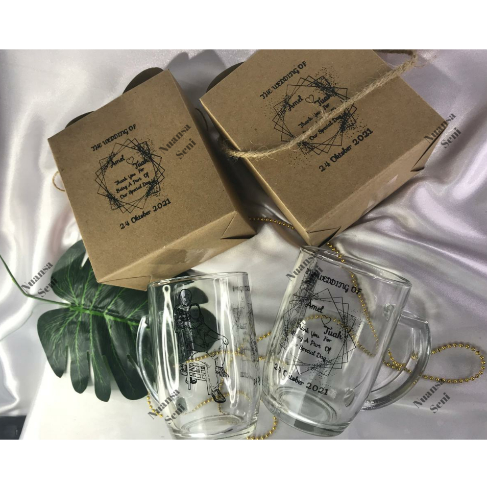 Souvenir Mug Oval Jumbo Cangkir Minum Jus Gagang Kaca Tumbler Gelas Custom Kemas Box Sablon