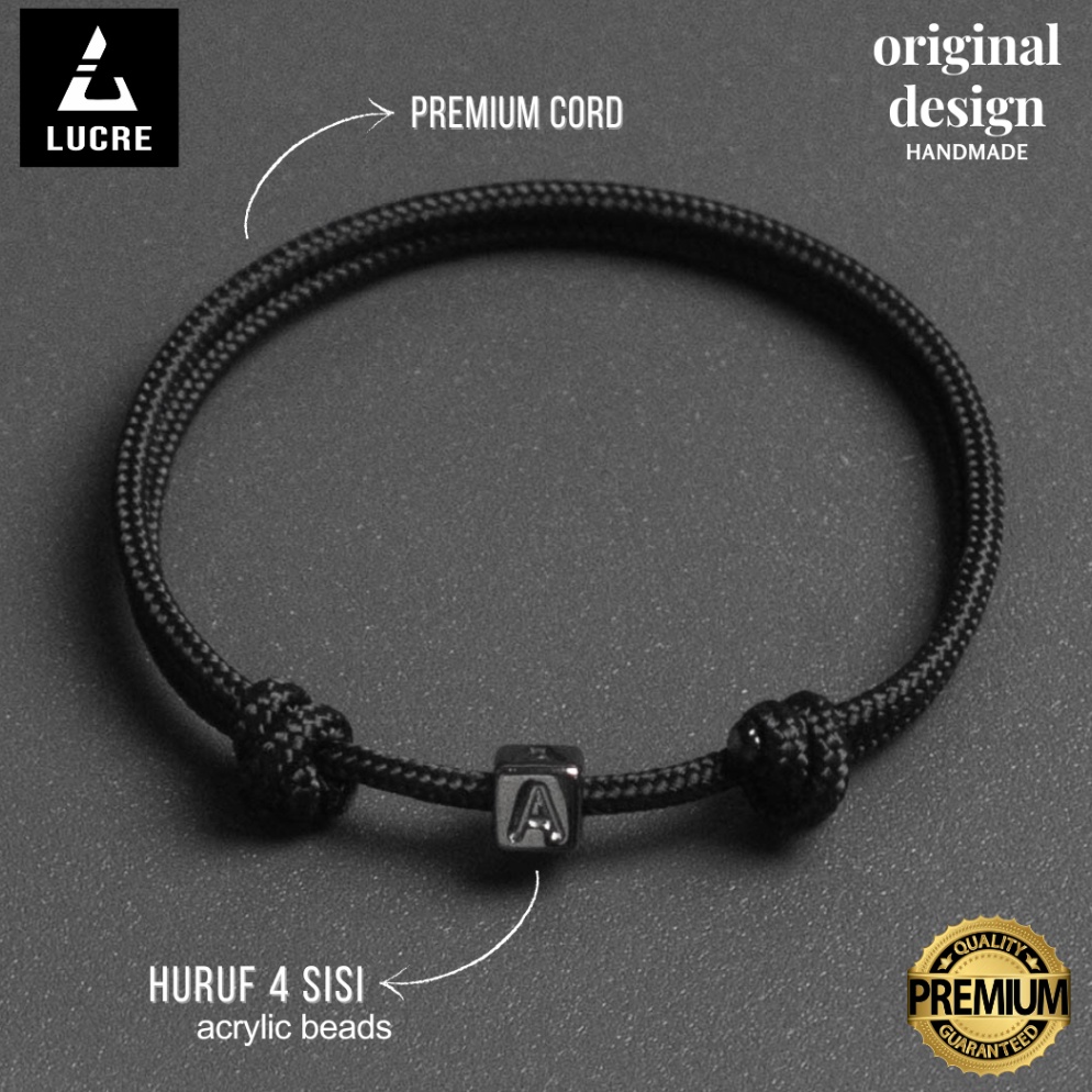 KODE T96L Lucre Gelang Tali Inisial Huruf 4 SISI  Premium Cord Bracelet  Liontin Abjad  Gelang Coupl