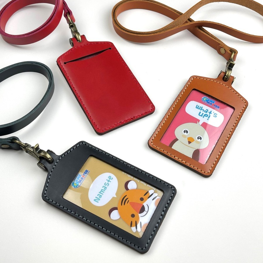 

Gantungan ID card kulit asli model palang simpel - tali id card holder name tag