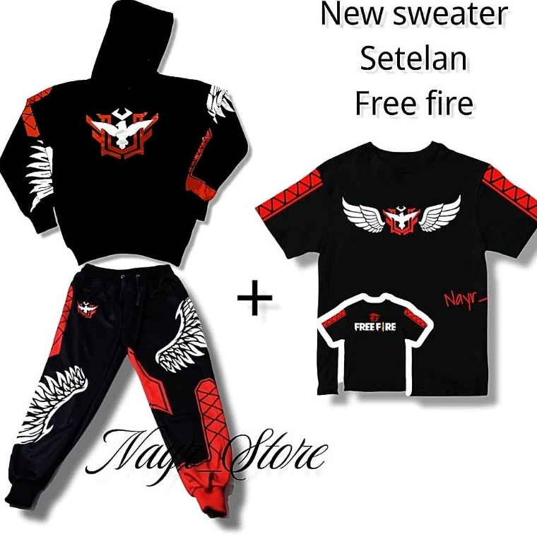 KODE Q39W Setelan Sweater Hoodie Freefireee Anak Dan Celana Angel Gaming FF BNL Heroic Baju Enjel An