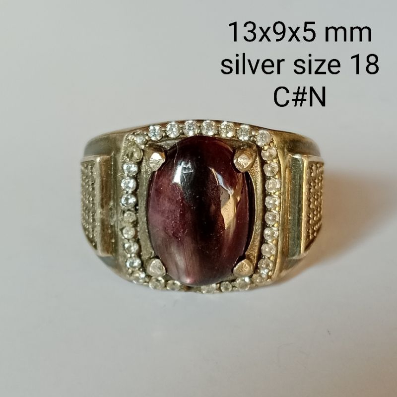 cincin perak, batu permata natural ruby daging