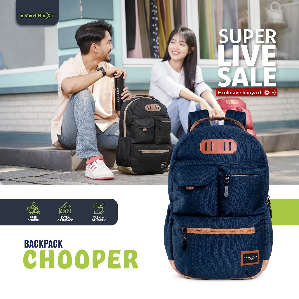 Evernext - Tas Ransel Laptop Pria Backpack Chooper Tas Sekolah Pria Tas Outdoor Tas Punggung Kuliah 