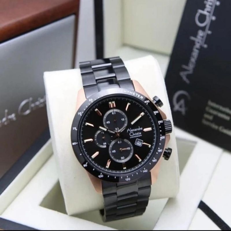 Jam Tangan Pria Alexander Christie AC 6630 original tali Rantai stainless steel Tahan air crono akti