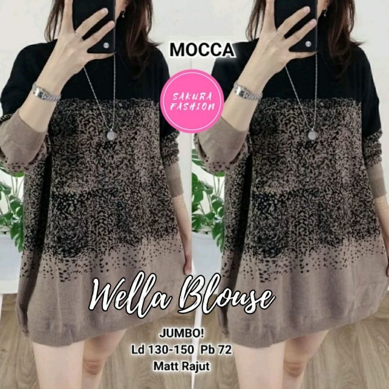 ATASAN BLOUSE RAJUT WANITA JUMBO/WELLA/BLOUSE WANITA RAJUT JUMBO LD 150 CM FIT XXXXL