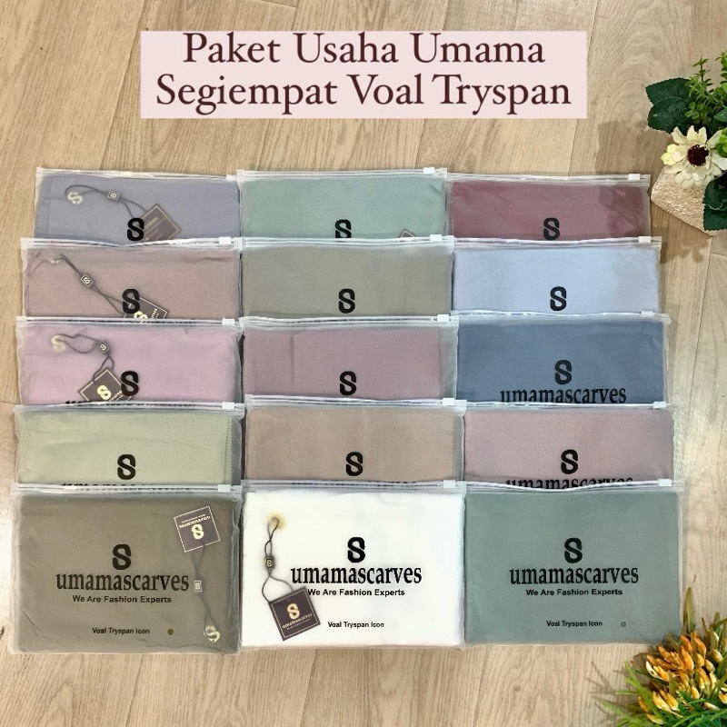 [Grosir 5PCS ] Voal Tryspan Lasercut Icon Pouch - Kerudung Hijab Segi Empat Polos Umama Scarf