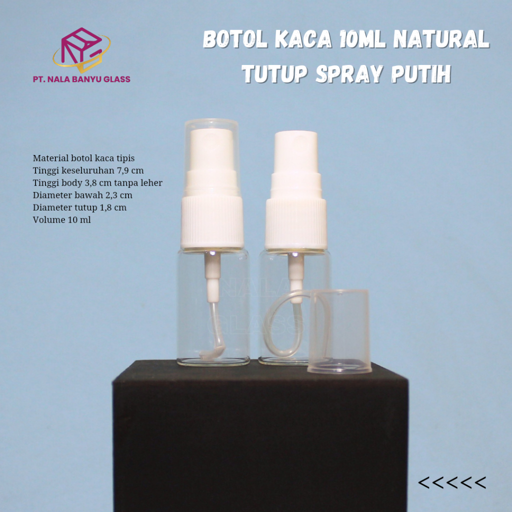botol kaca bening 10ml tutup spray / botol spray 10ml kaca