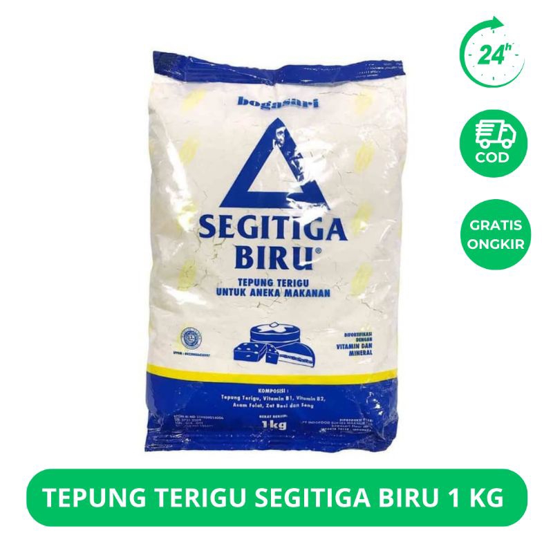 

TEPUNG TERIGU SEGITIGA BIRU 1 KG / BOGASARI SEGITIGA BIRU KEMASAN 1KG