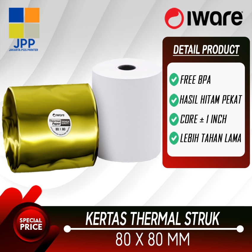 

Kertas Themal Struk Premium High Quality 80x80 mm Thermal Paper Roll 80 x 80mm Kertas Kasir Kertas Antrian isi 10 Roll