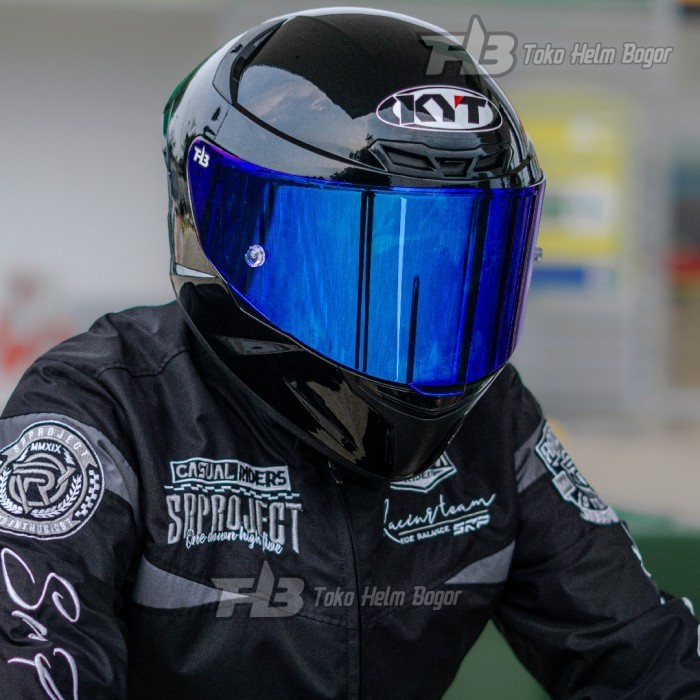 KYT TT Course Black glossy visor BLUE