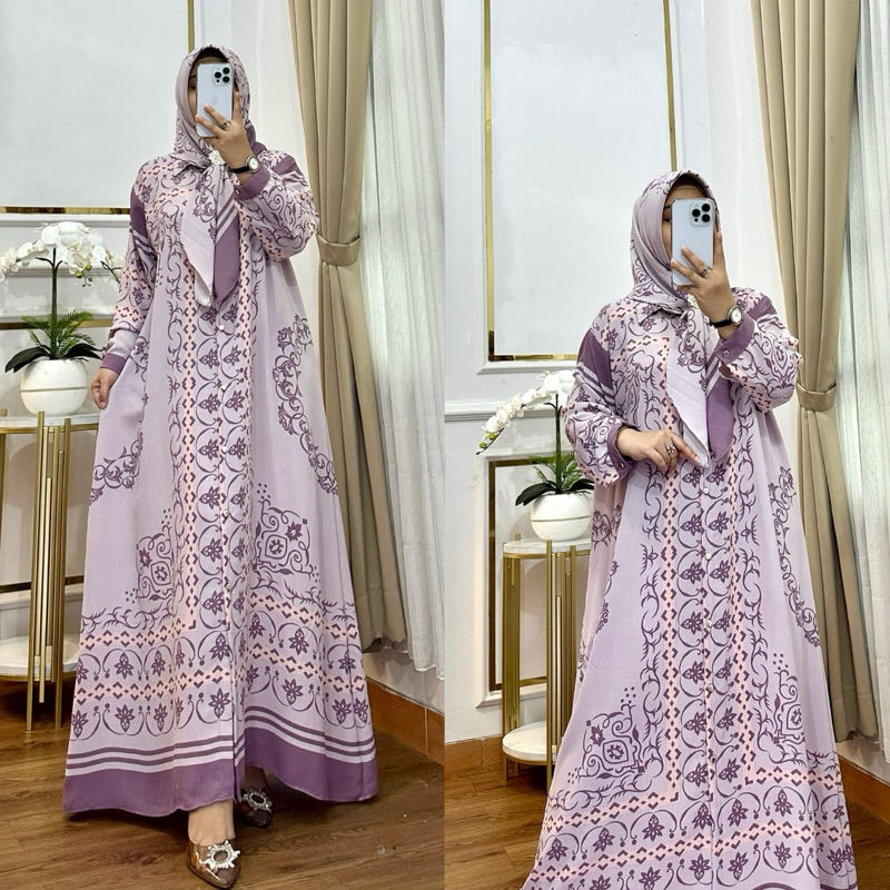 GAMIS SET HIJAB KRINKLE MOTIF ABSTRAK