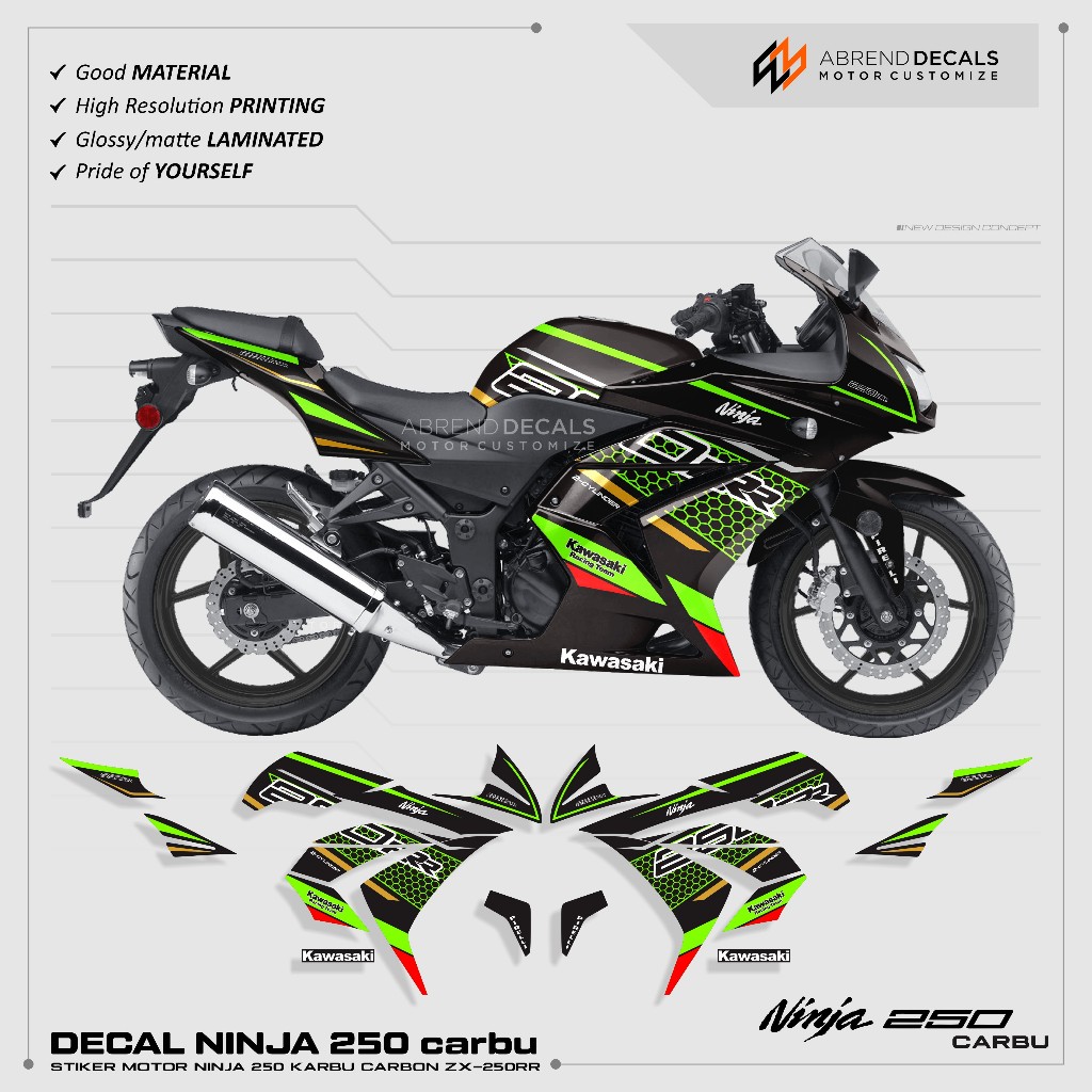 DECAL STRIPING NINJA 250 KARBU CARBON ZX KRT / STIKER MOTOR KAWASAKI NINJA CARBU / STOCK DECALS