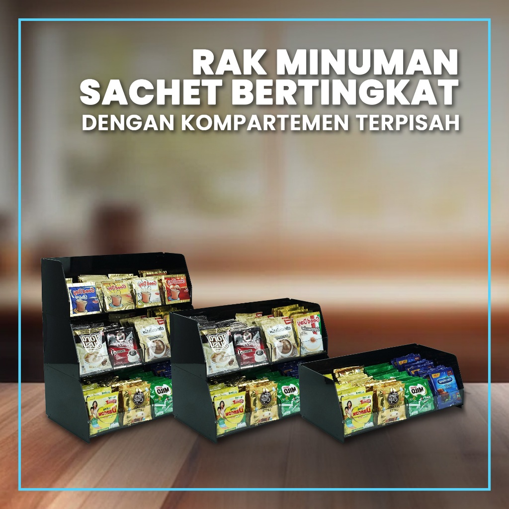 Rak Display Minuman Sachet Akrilik Kompartemen Tingkat Terpisah