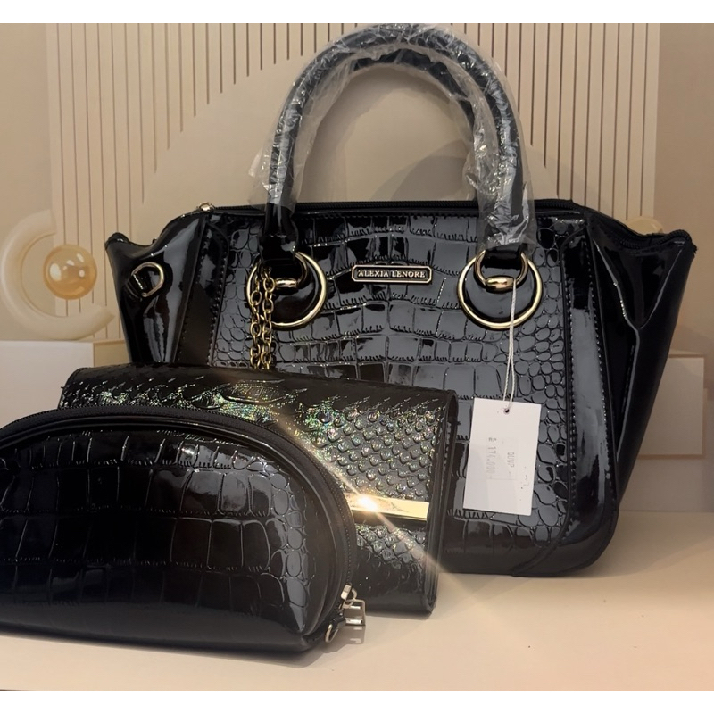 Tas import croco 3in1 wanita mewah glossy tas jinjing tas selempang tas import