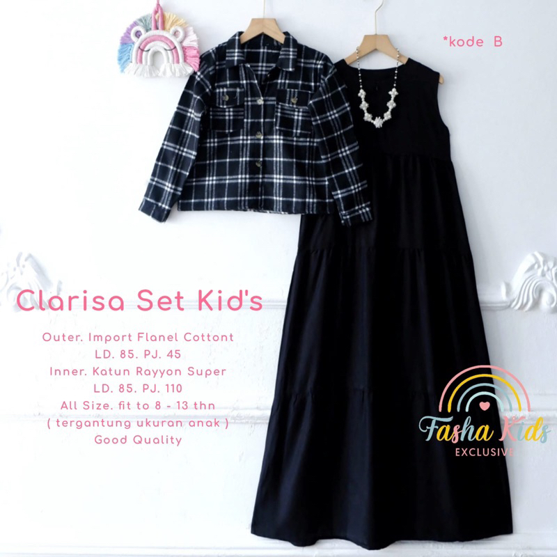 [[ DRESS ANAK KOMBINASI ]] CLARISA SET KIDS  SETELAN GAMIS ANAK DRESS POLOS DAN OUTER MOTIF SET DRES