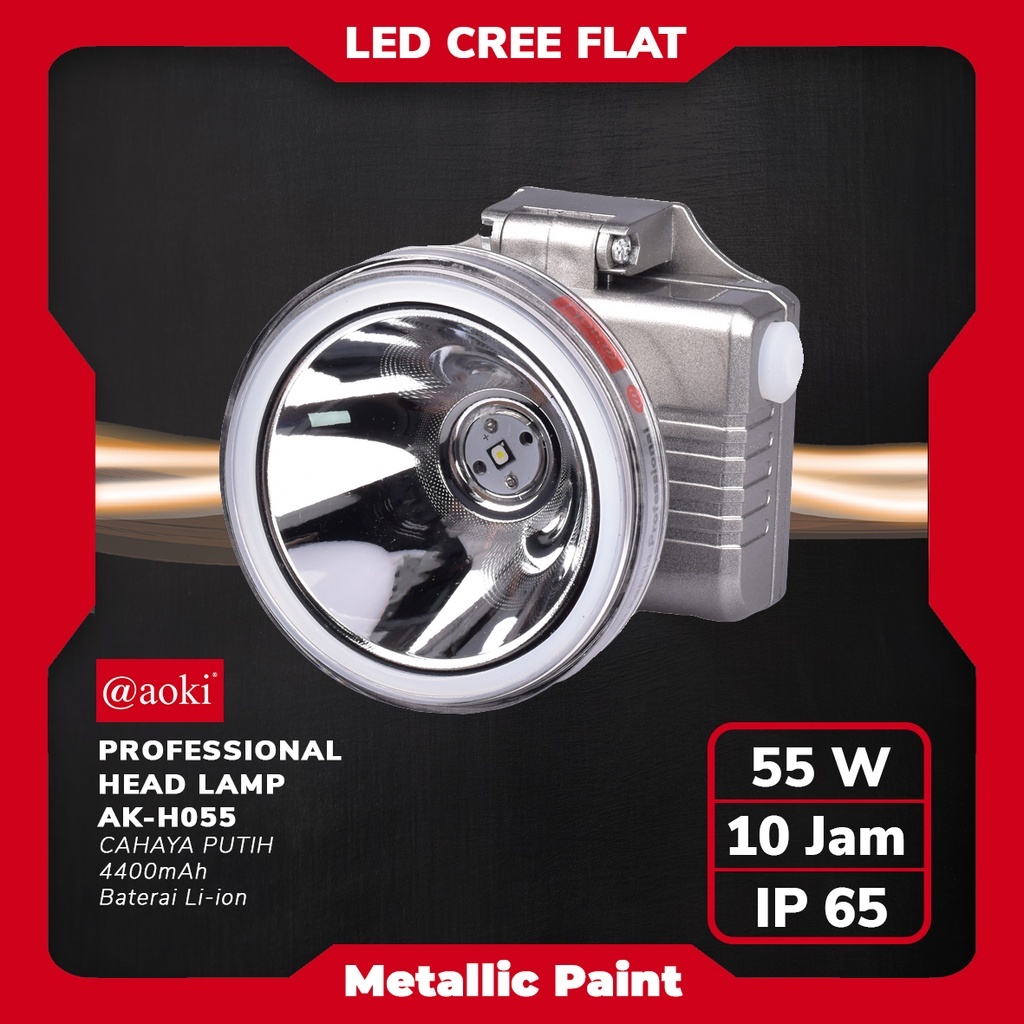 AOKI Senter Kepala Professional Premium Metallic paint Cas 55 Watt LED CREE FLAT Murah Super terang 