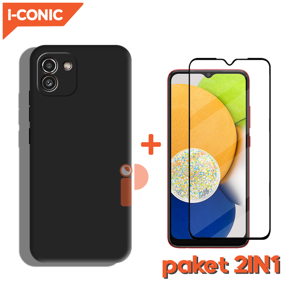 Case Black Matte Samsung A03 New Casing + Tempered Glass Layar