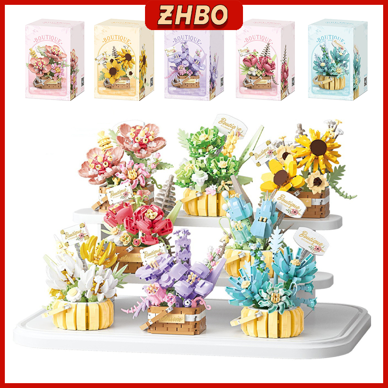 ZHBO Mainan Brick Bunga Plant DIY Flower Bouquet Mainan Balok Pot Tanaman Mainan Anak Perempuan
