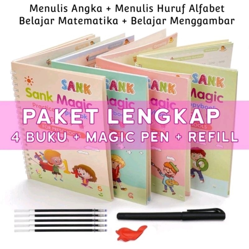 

SANK MAGIC BOOK / BUKU PANDUAN BELAJAR MENULIS ANAK 1 SET 4 BUKU + PULPEN
