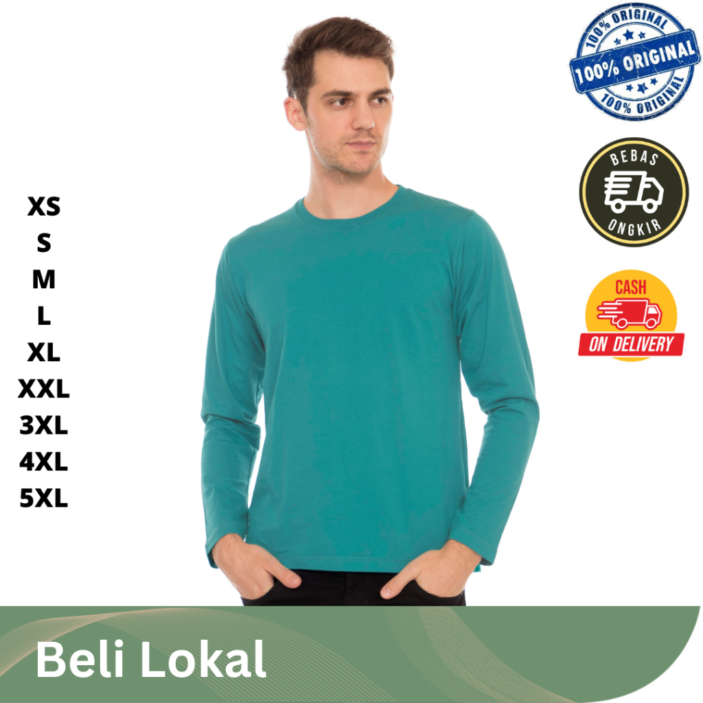 KAOS POLOS OBLONG LENGAN PANJANG UNISEX PRIA WANITA TSHIRT COTTON COMBED 30S - HIJAU TOSCA - KASTEMP