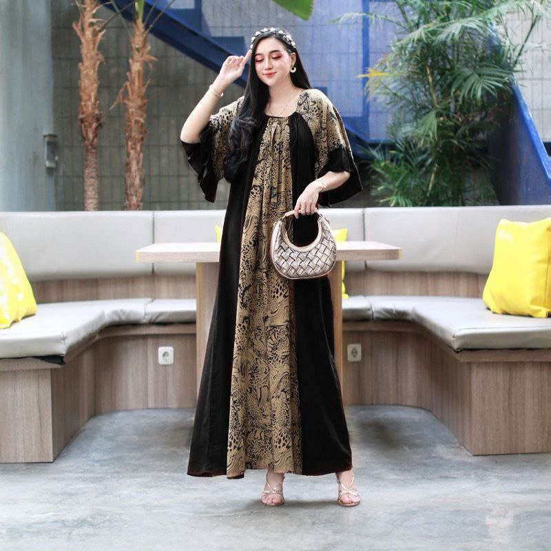 GAMIS KOMBINASI LEOPARD | GAMIS ANDIN ARAB FUJI LEOPARD DRESS | RAYON SUPER GRADE A ORI | MODEL KEKI