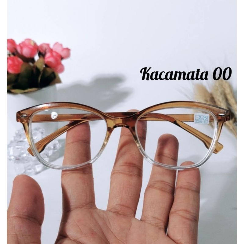 Kacamata Minus Frame Semi Cat Eye Kotak Warna Transparant Coklat JS166D-MN