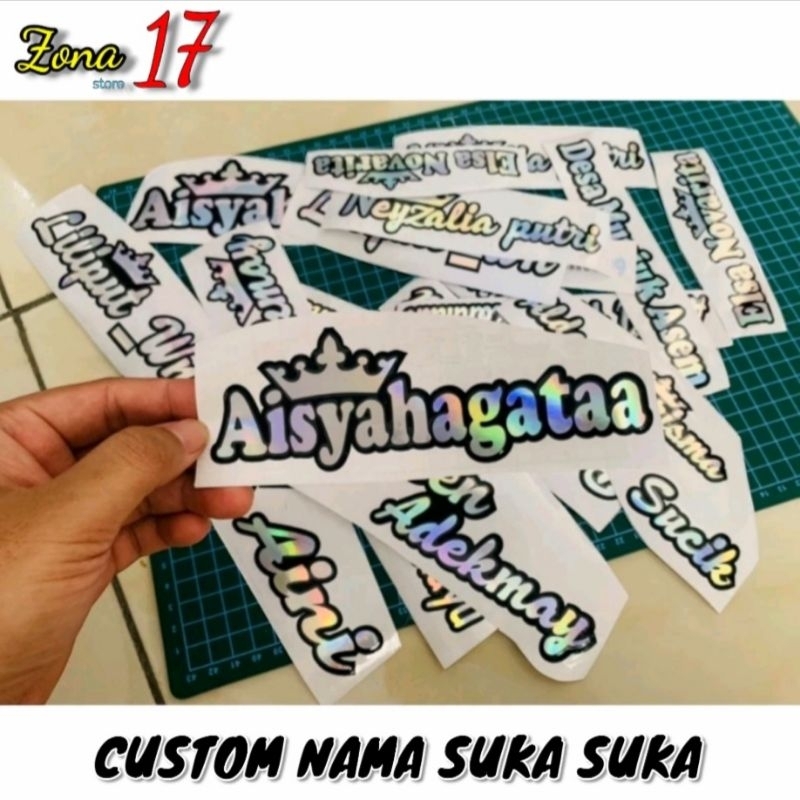 

stiker nama mahkota custom hologram pinggiran hitam