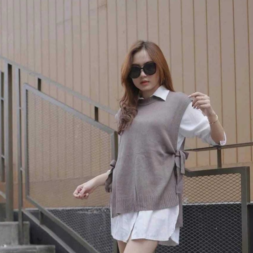 HJ6 VEST ROMPI RAJUT TALI OUTER  Vest Rajut Andin  Ilo Vest Rompi Tali Rajut Wanita  Soya Vest Rompi