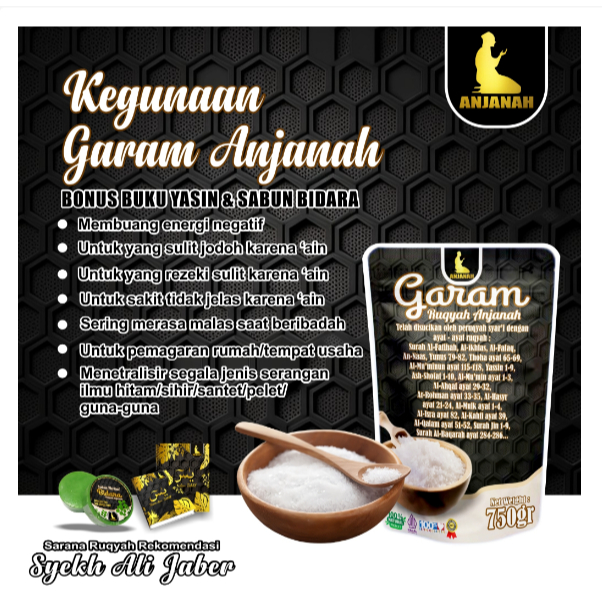 

GARAM RUQYAH ANJANAH 750gram UNTUK PELARISAN, TOLAK BALAK, MEMBUKA AURA POSITIF, PAGAR GHOIB RUMAH
