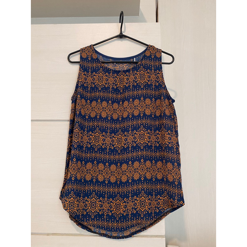 Preloved Blouse Blus Pattern Batik Wanita Sifon Orange Biru