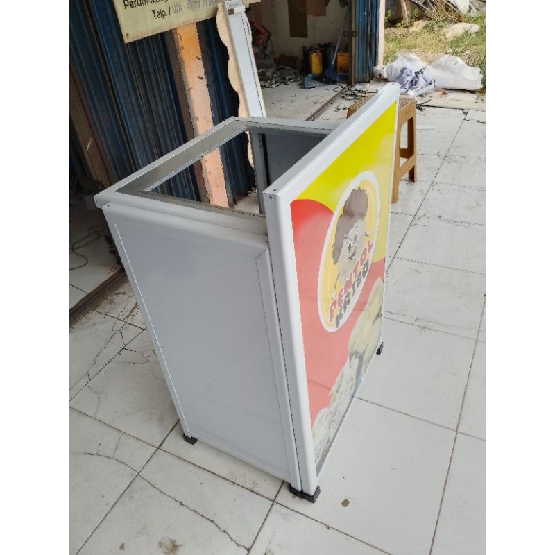 Booth Portable Meja Lipat Rombong ukuran 60x45x80 bahan aluminium untuk jualan Pentol Bakso Cilok Si