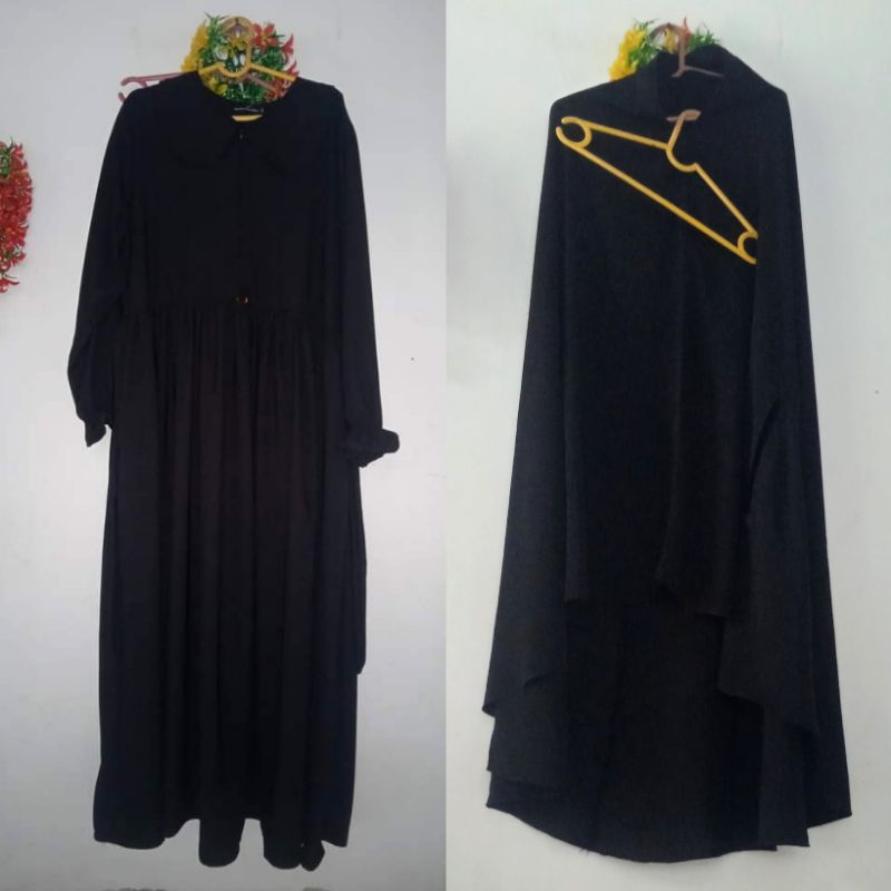 gamis baru dan pl khimar jetblack