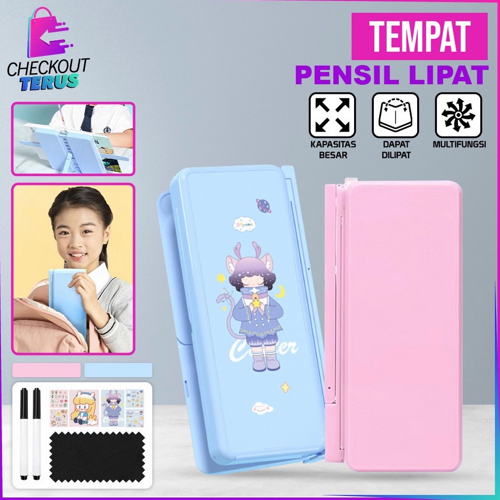 

CT A73 Tempat Pensil 2IN1 Multifungsi Pencil Case Book Holder Kotak Pensil Lipat dengan Tatakan Buku dan Papan Tulis PraktisAnakSekolah a X7I9