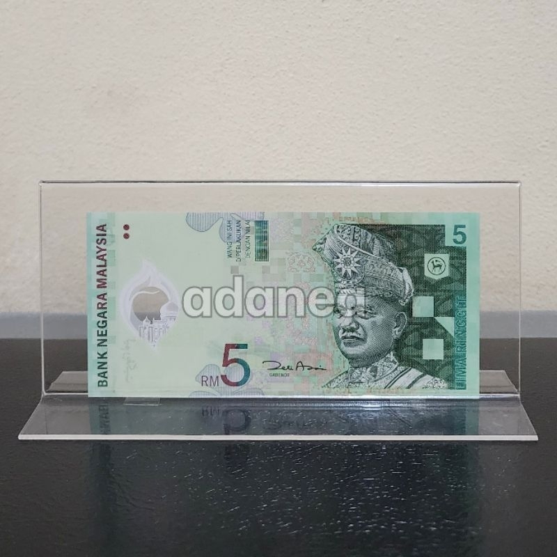 Pajangan Hiasan Akrilik Display Uang Malaysia 5 Ringgit Old Series Polymer