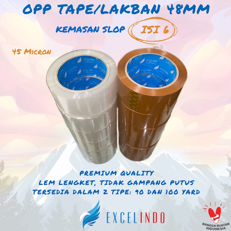 

1 SLOP6 BIJI Lakban OPP Tape 2 inch 48mm x 9 YARD 1 YARD merk EXCELINDO ISI BANYAK LEBIH HEMAT d H4N4