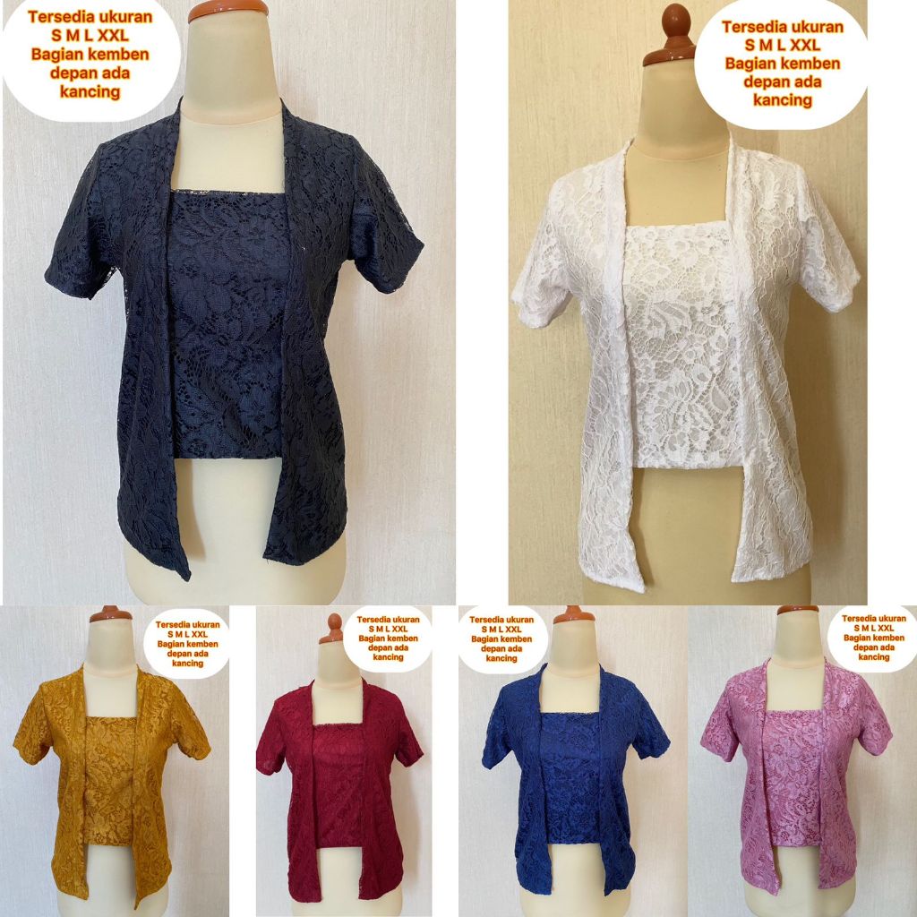 Atasan Kebaya Modern Ukuran S M L XL XXL Hitam Merah Putih Ada Kancing Depan Busui Friendly Baju Keb