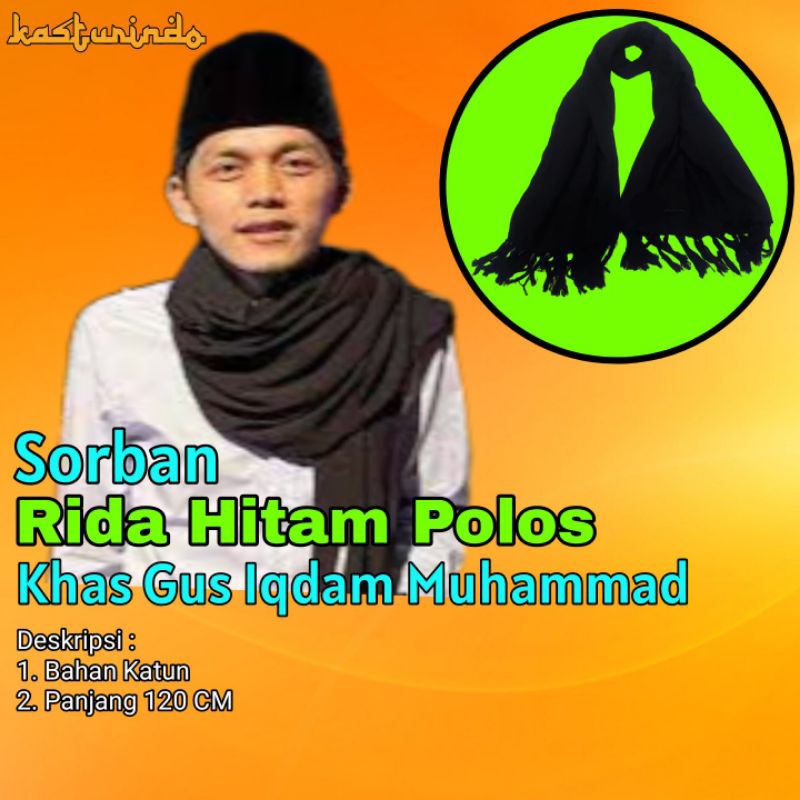 Sorban Rida Warna Hitam Polos Panjang 120 CM Bahan Katun Gus Iqdam